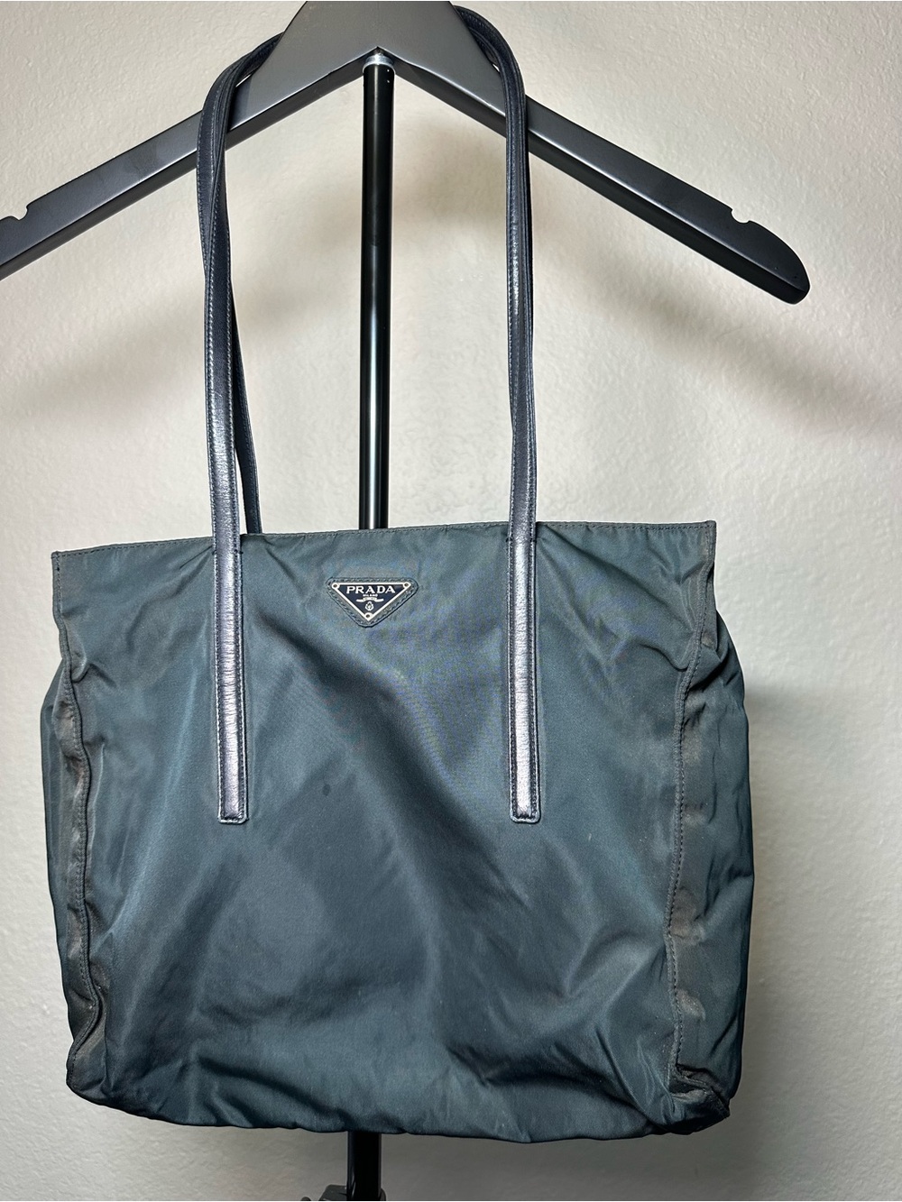 Prada Black Nylon Tote with Leather Straps